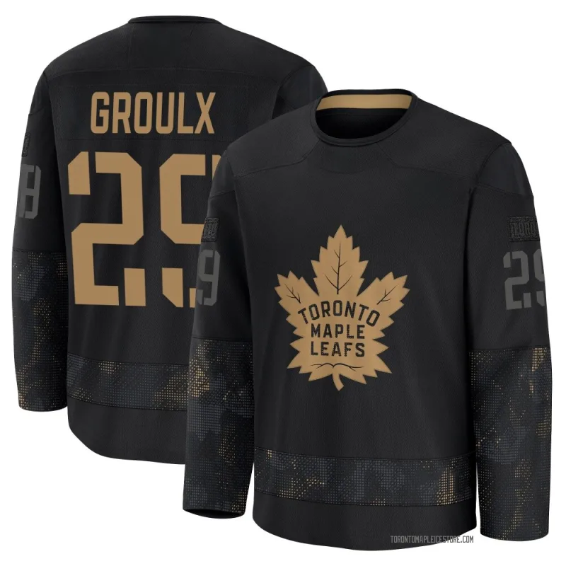 Black Youth Bo Groulx Toronto Maple Leafs Premium 2024 Military Appreciation Practice Jersey