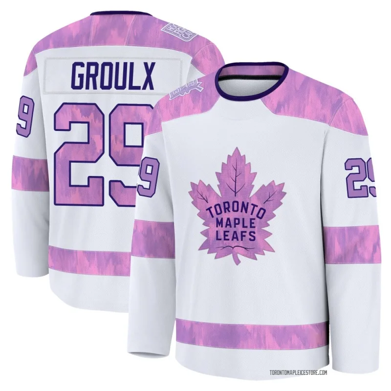 White Youth Bo Groulx Toronto Maple Leafs Premium 2024 Hockey Fights Cancer Practice Jersey